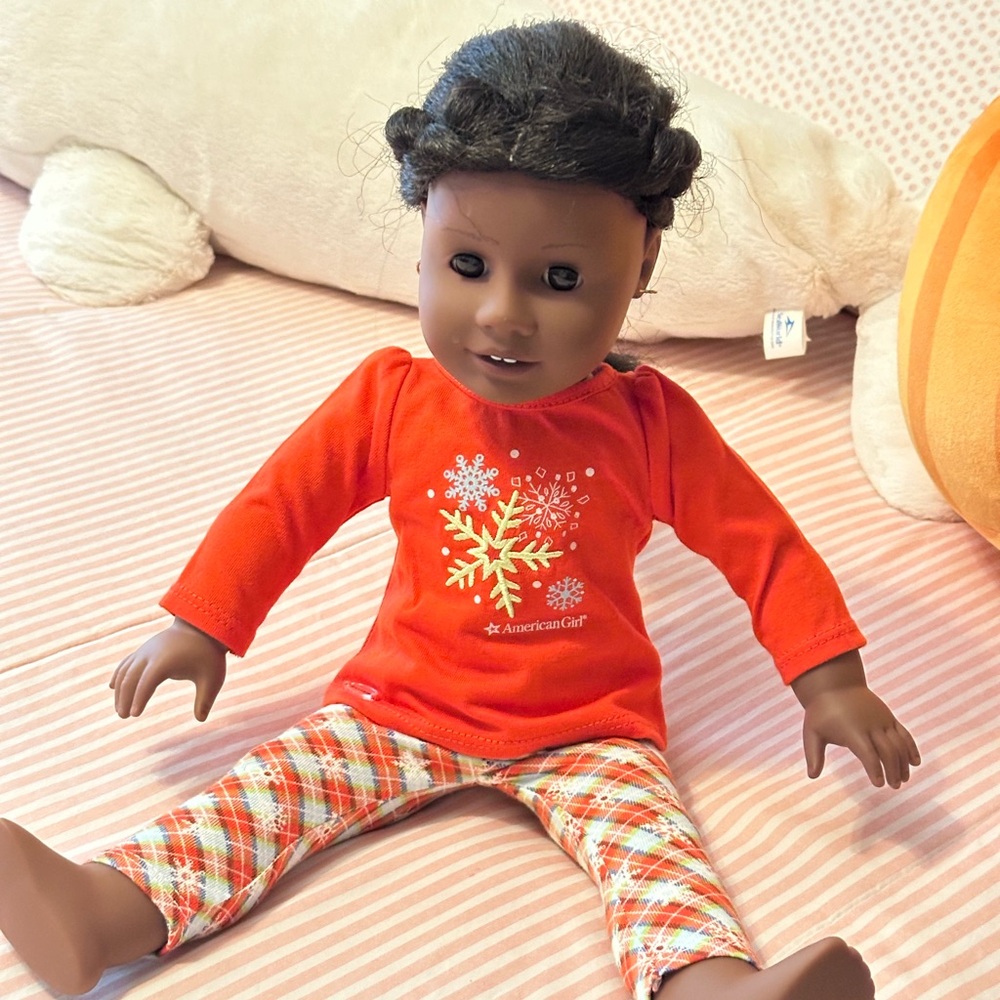 Price drop! American Girl Doll ( Addy) in Festive Red PJs